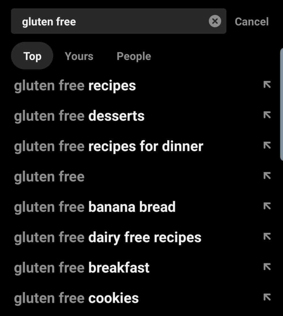 Pinterest Search Suggestions for Gluten Free
