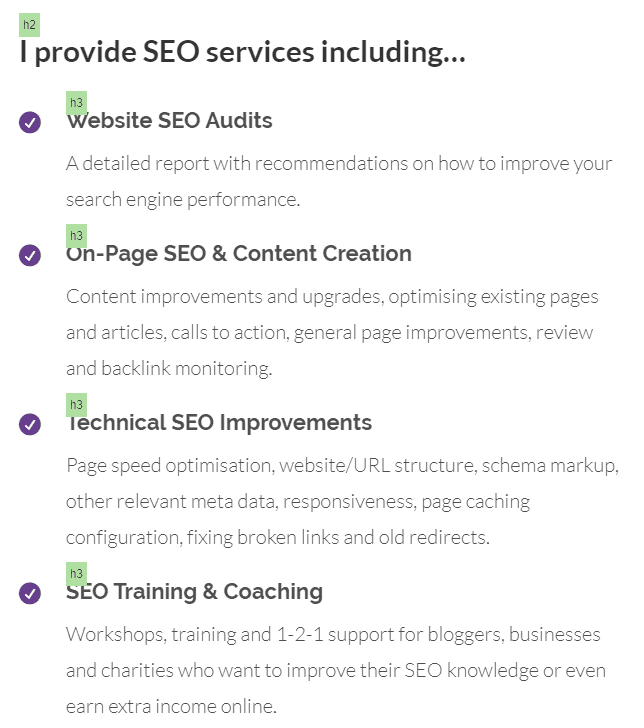 I provide SEO services including...