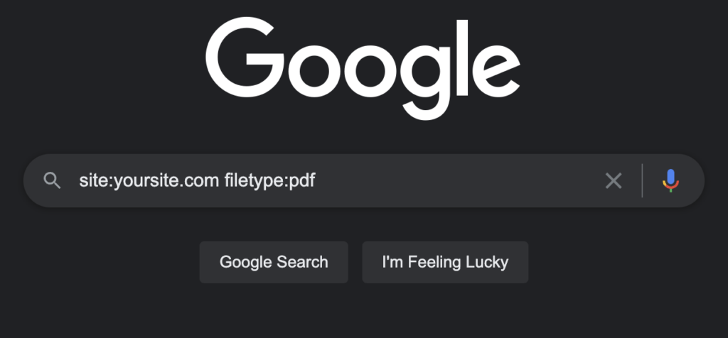 Google search: "site:yoursite.com filetype:pdf"