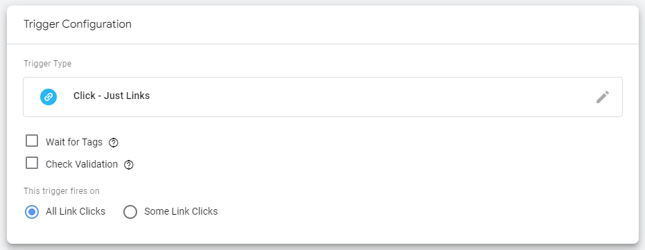 Google Tag Manager Trigger configuration to track link clicks