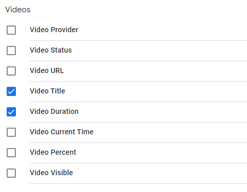 List of video related variables in Google Tag Manager