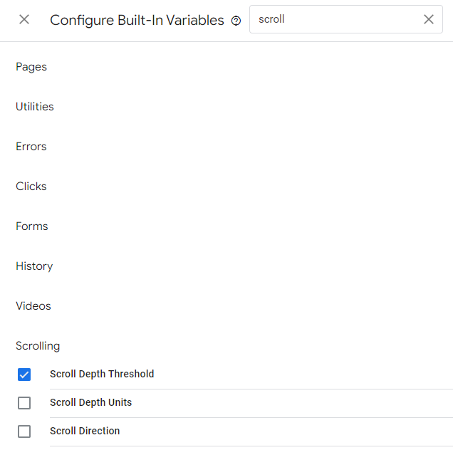 Scroll related variables in Google Tag Manager