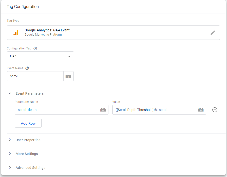 Scroll depth percentage tag configuration in Google Tag Manager